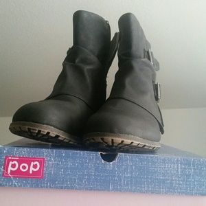 Pop Miles Black Buckle Boots